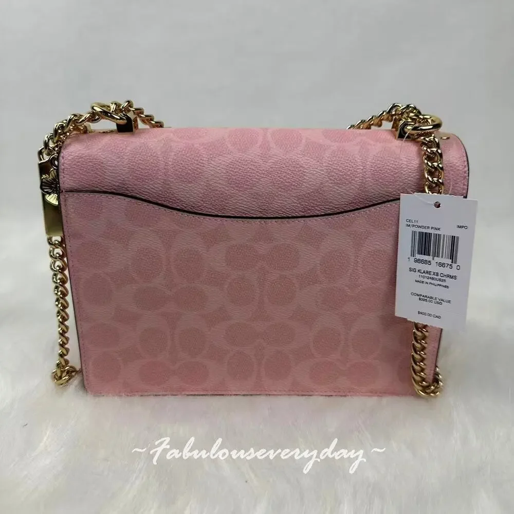 Coach Klare Crossbody Bag in Signature Canvas Charms Gold/Powder Pink CEL11 NWT